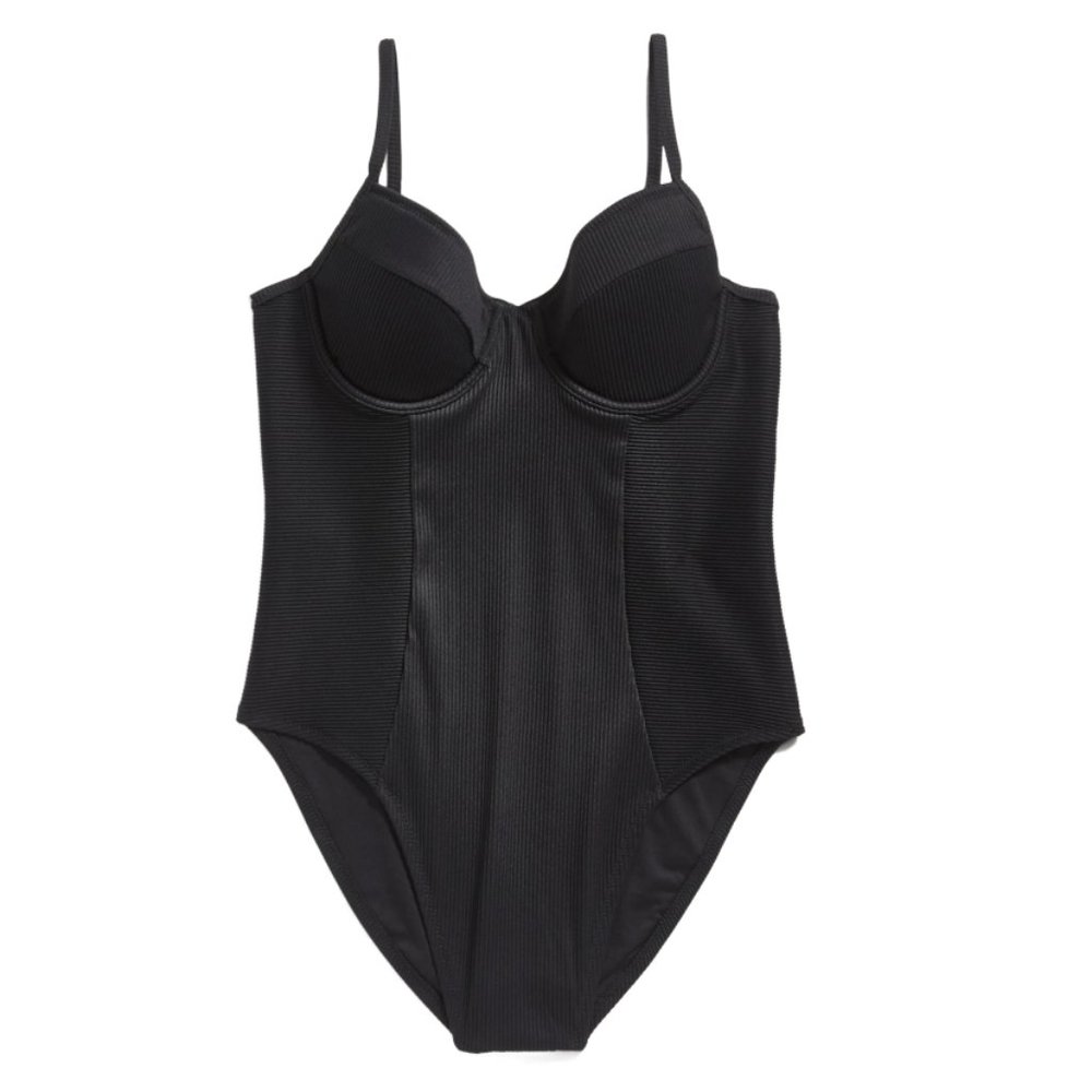 OLD NAVY Black Ribbed High-Cut Swimsuit, size S